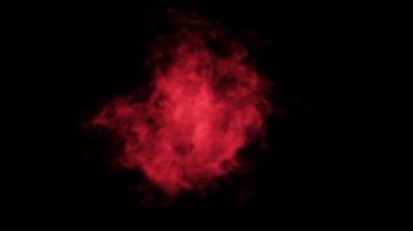 Kırmızı duman kümesinin kusursuz animasyonu ya da siyah izole edilmiş arka planda buhar. Fantezi Sihirli Duman Efekti.