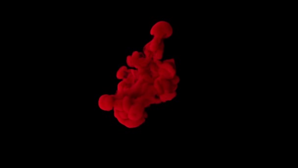 Rött bläck brast i slow motion på isolerad svart bakgrund. 3D-återgivning — Stockvideo