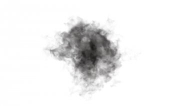 Beyaz izole edilmiş arka planda siyah duman veya buhar kümesinin kusursuz animasyonu. Fantezi Sihirli Duman Efekti.