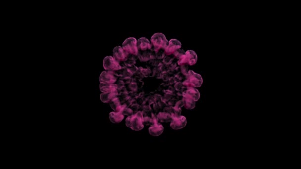 La 3D rend l'effet d'onde de choc de l'explosion de fumée et l'onde divergente isolée sur fond noir. Animation abstraite d'explosion de fumée. Vue de la caméra supérieure d'en haut 