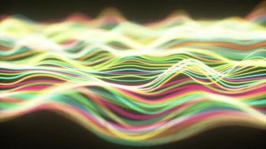 Soyut dalga yüzeyi. Büyük parçacık verileri. Fütürist neon parlayan yüzey. Soyut hareket arkaplanı. Kusursuz 3D döngü oluşturucu