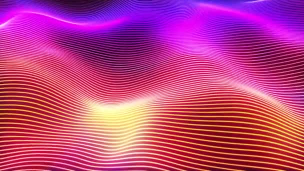 抽象波面。 粒子的大数据 未来派霓虹灯发光表面。 抽象运动背景。 无缝圈3D渲染 — 图库视频影像