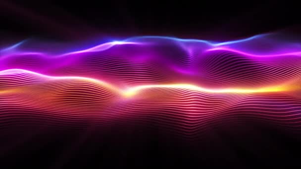 抽象波面。粒子のビッグデータ。未来的なネオン輝く表面。抽象的な動きの背景。シームレスループ3Dレンダリング — ストック動画