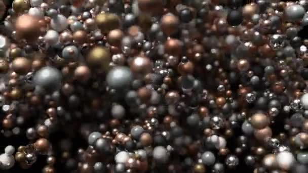 Abstract graphic background with metal spheres. High-quality 3d render. Texture balls move in a chaotic manner on black isolated bacgkround. — Stock Video