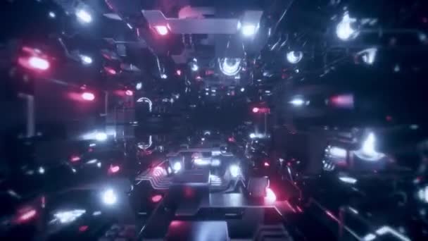 Vliegen in ruimtetunnel, sci-fi ruimteschip corridor. Futuristische technologie abstract naadloze Vj voor tech titels en achtergrond. Bewegingsgrafiek voor internet, snelheid. Naadloze lus 3d renderen — Stockvideo