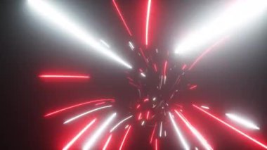 Soyut parlak neon teknoloji tünelinde uçuyorlar. Modern ışık. Veri uzayında hiper sıçrama. Denizciler 3D döngü oluşturur