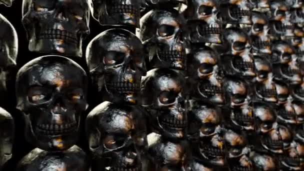 Wall of textured skulls. Horrible halloween concept. Seamless loop 3d render — Stock Video