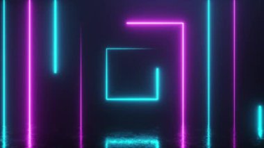 Kusursuz görünen neon renkli üçgenlerin soyut arka planı. Çizik metal zemindeki yansıma. Floresan ultraviyole modern ışık. Kusursuz 3D döngü oluşturucu.