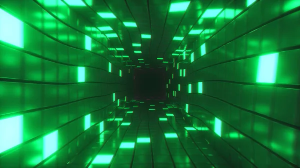 Kivonat Repülő Futurisztikus Folyosó Háttér Fluoreszkáló Ultraibolya Fény Izzó Színes — Stock Fotó