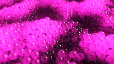 Soyut hareketlerle mor renkli dinamik parlayan toplar. 3d illüstrasyon