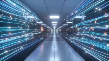 Dijital bilgi, bir veri merkezinin ya da internet servis sağlayıcısının sunucu odasındaki cam panellerin arkasındaki ağ ve veri sunucularından akar. Yüksek hızlı dijital çizgiler