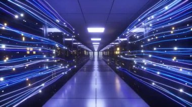 Dijital bilgi, bir veri merkezinin ya da internet servis sağlayıcısının sunucu odasındaki cam panellerin arkasındaki ağ ve veri sunucularından akar. Yüksek hızlı dijital çizgiler