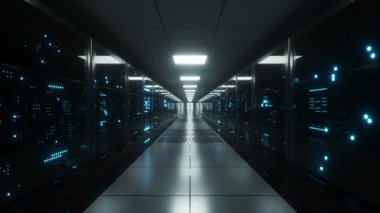 Dijital bilgi, bir veri merkezinin ya da internet servis sağlayıcısının sunucu odasındaki cam panellerin arkasındaki ağ ve veri sunucularından akar. Yüksek hızlı dijital çizgiler