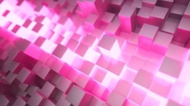 İş sunumları için soyut teknoloji geçmişi. Rastgele hareket eden küpler. Ortasında parlak neon parıltısı var. Kusursuz 3D döngü oluşturucu