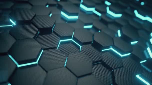 Fondo de tecnología de ciencia ficción de moda abstracta con patrón hexagonal. Concepto de superficie futurista con hexágonos. Lazo inconsútil 3d render . — Vídeo de stock