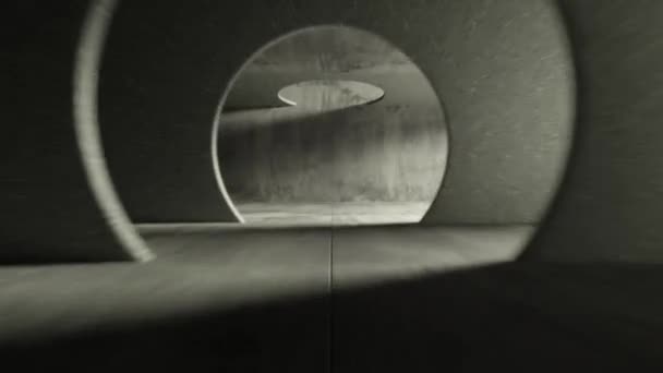 Vol sans fin dans un tunnel en béton gris. Le mouvement de la caméra en cercle. Animation abstraite en boucle transparente — Video