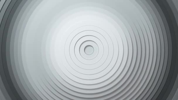 Abstraktes Kreismuster mit Offset-Effekt und glattem Schwarz-Weiß-Verlauf. Animation heller und dunkler sauberer Ringe. Abstrakter Hintergrund für Unternehmenspräsentation. Nahtlose 4k 3D-Renderschleife — Stockvideo