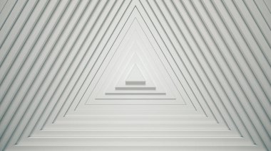 Özet efektli soyut üçgen deseni. Beyaz boş üçgenlerin animasyonu. İş sunumu için soyut bir özgeçmiş. 3d illüstrasyon