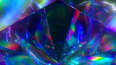 Işık yavaşça dönen bir elmasın yüzeyinden geçer ve tekrarlayan parlak gölgeler ve parlak gökkuşağı renkleri yaratır. Gökkuşağı ışıklarının dağılımı. 3d illüstrasyon