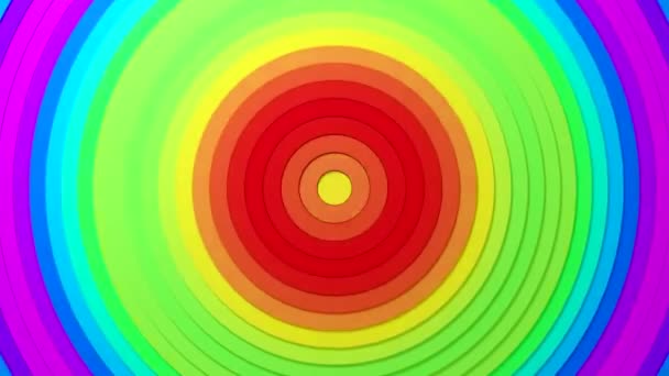 Padrão de círculos abstratos com efeito offset e gradiente de arco-íris liso. Animação de anéis limpos multicoloridos. Antecedentes abstratos para apresentação de negócios. Laço sem costura 4k 3D render — Vídeo de Stock