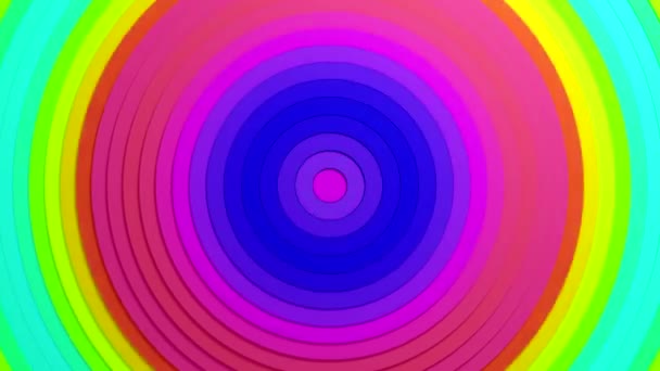 Abstrakcyjny wzór okręgów z efektem offsetowym i gładkim gradientem tęczy. Animacja wielokolorowych czystych pierścieni. Streszczenie prezentacji biznesowej. Płynna pętla 4k renderowania 3D — Wideo stockowe