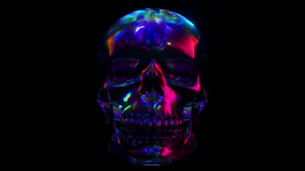 Crâne humain environnement de fond réfléchissant. Spectre néon irisé coloré. Boucle sans couture rendu 3d — Video