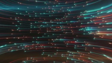 Uzayda dönen ışık çizgilerinden soyut neon arkaplan. Kusursuz 3D döngü oluşturucu