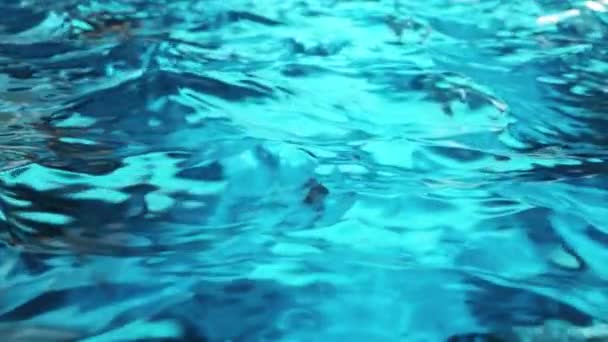 Чистая голубая вода в бассейне с световыми отражениями. Медленное движение. Бесшовный трехмерный рендер — стоковое видео