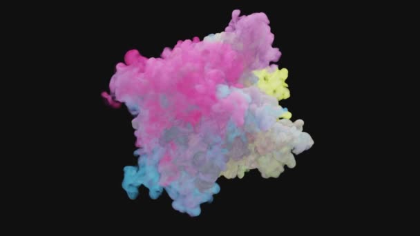 Several explosions of colorful multicolored smoke and powder. Colored smoke blended on a black isolated background with an alpha channel. — Stock Video