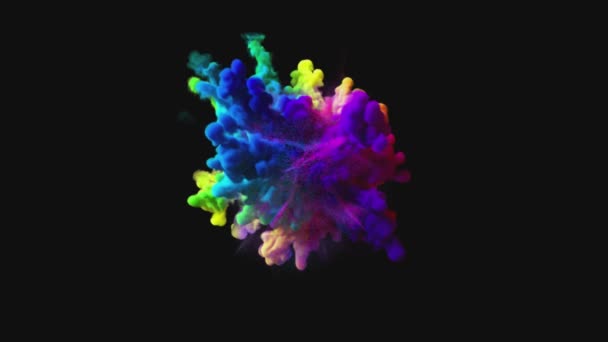 Explosion av färgglada flerfärgad rök och pulver i slow motion mot svart bakgrund — Stockvideo