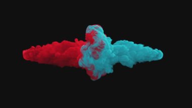 Siyah bir arkaplanda alfa kanalıyla renkli duman ve tozu yavaş çekimde karıştırmak.