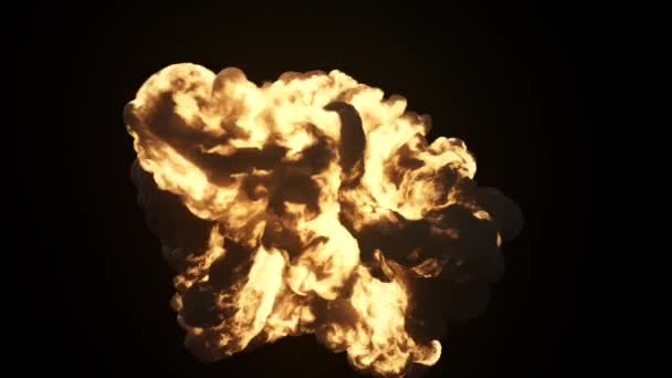 Ultrarealistische Explosion mit dickem schwarzen Rauch auf isoliertem schwarzem Hintergrund in Zeitlupe. 3D-Darstellung — Stockvideo