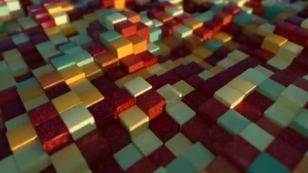 Fond abstrait de cubes colorés en pierre avec effet décalé aléatoire. Boucle sans couture rendu 3d — Video