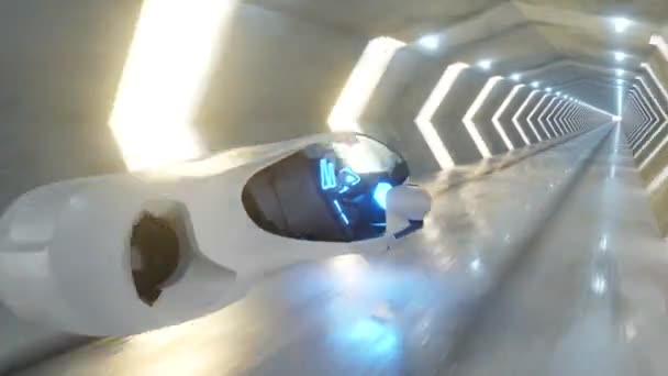 Egy robotot vezetni egy futurisztikus autó volánja mögött egy hosszú alagútban. Mesterséges intelligencia és jövőbeli koncepció. Zökkenőmentes hurok 3d render. — Stock videók