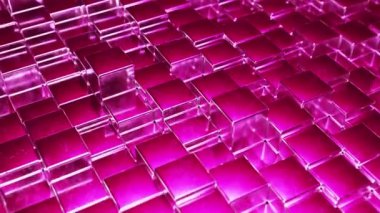Küplerden soyut pembe metalik arkaplan. Metal bir küp duvarı. Kusursuz 3D döngü oluşturucu