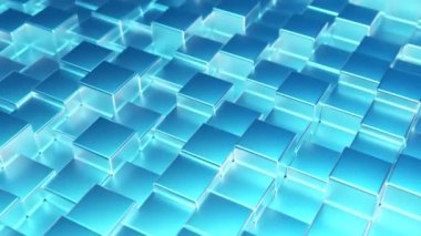 Küplerden soyut mavi metalik arkaplan. Metal bir küp duvarı. Kusursuz 3D döngü oluşturucu