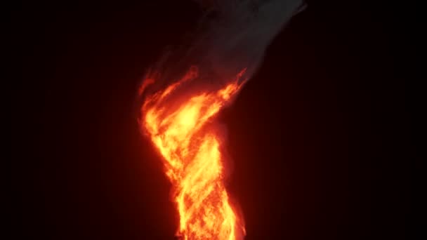 Вогонь торнадо, яскравий вибух з чорними хмарами, дим. Пожежна стіна, інтенсивне спалювання палива. 3D візуалізація — стокове відео