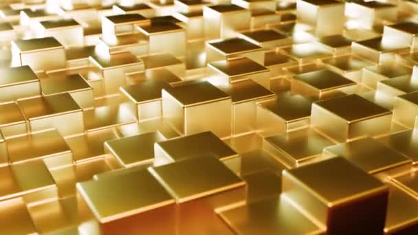 Abstract goud metallic achtergrond van kubussen. Muur van een metalen kubus. Naadloze lus 3d renderen — Stockvideo