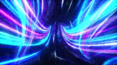 Dijital ışıkların hızı, dijital teknolojinin tünellerinde hareket eden neon ışınları. Uzay zaman kavramı. Kusursuz 3D döngü oluşturucu
