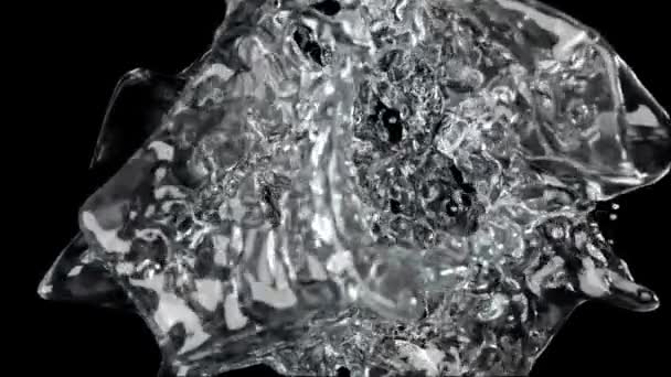 Vattenstänk, undervattensexplosion eller föremål som träffar vattenytan. 3D-återgivning — Stockvideo