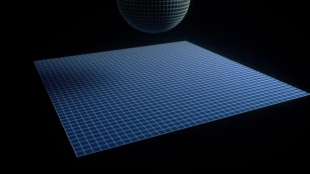 Concetto scientifico dello spazio-tempo. Visualizzazione 3D. La sfera cade in superficie — Video Stock
