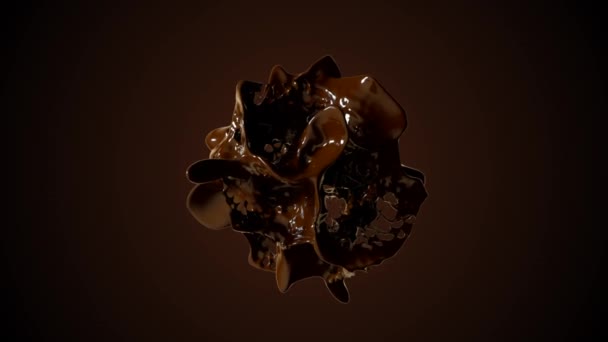Čokoládová kapalina exploze na tmavém pozadí. 3D vykreslování animace stříkací kapaliny. — Stock video
