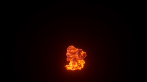 Explosión ardiente ultra realista de una bomba o gas con humo negro grueso sobre un fondo negro aislado. — Vídeo de stock