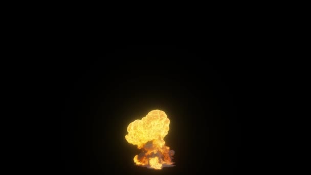 Explosão ardente ultra realista de uma bomba ou gás com fumaça grossa preta em um fundo preto isolado. — Vídeo de Stock