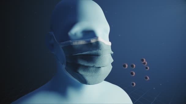 Orvosi koncepció animáció, amely bemutatja az orvosi maszkok viselésének fontosságát. Védőfelszerelés kovid-19 és egyéb légzőszervi betegségek ellen. 3d renderelés — Stock videók