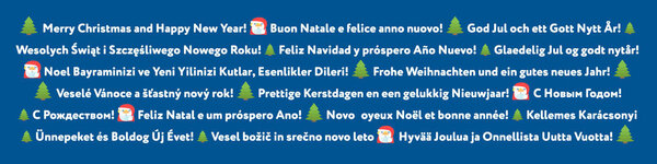 Многонациональное приветствие. Текст: С Новым годом и Рождеством Христовым! Языки: французский, финский, шведский, польский, испанский, турецкий, немецкий, итальянский, чешский, голландский, португальский, датский, венгерский, словенский. пропорция баннера 800x200
