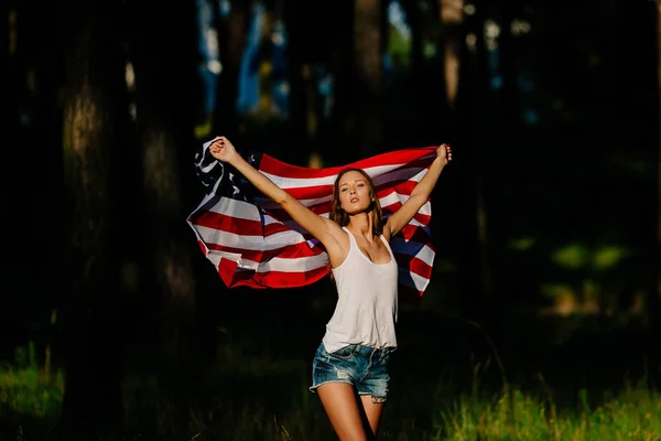 Sexy Chica Con Bandera Americana Las Manos —  Fotos de Stock