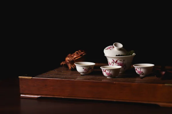 Čínský Čajový Obřad Čajová Sada Čaj Stůl Chaban Zlatou Žábu — Stock fotografie