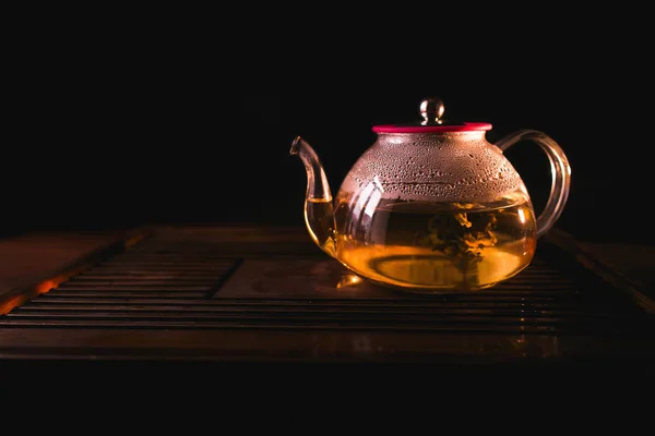 Ανθοφορία Τσάι Ανθοφορία Τσάι Στην Τσαγιέρα Ένα Γραφείο Τσάι Κινέζικο — Φωτογραφία Αρχείου