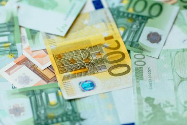 Avro parası. Avro nakit kapanışı. Avro banknotları arka planı.